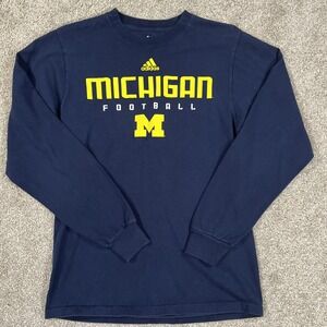 Adidas Michigan Wolverines Football Shirt Men's S Long Sleeve Navy NCAA‎ Cotton